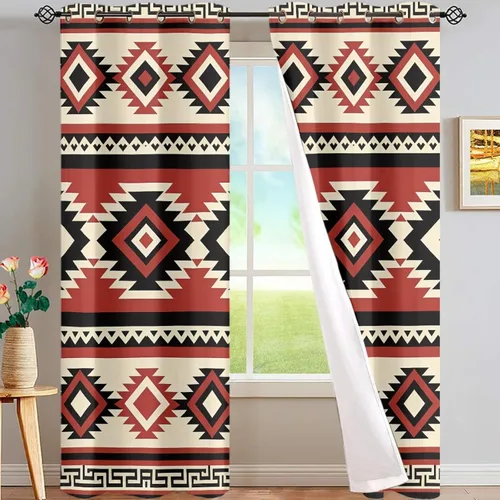 Vista 23 de ZFRXIGN Cortinas opacas para ventana de caballo azteca occidental, 63 pulgadas de largo, para cuarto de bebé, sala de estar, dormitorio, 2 paneles
