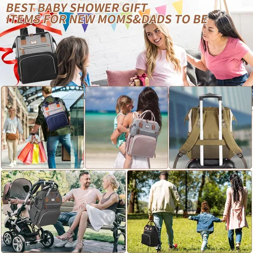 Vista 8 de Mochila para pañales: bolsa de bebé para niño y niña, bolsa grande para mamá, bolsillos aislados, agujeros para cargador para hombres y mujeres