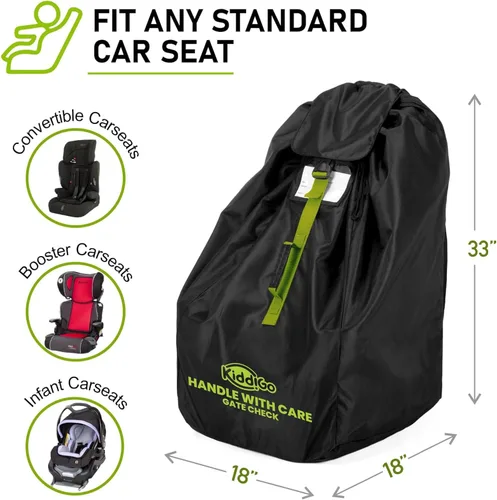 Vista 4 de KiddiGo Bolsa de viaje para asiento de automóvil para avión, negro y verde, 33 pulgadas de alto x 18 pulgadas de ancho x 18 pulgadas de profundidad
