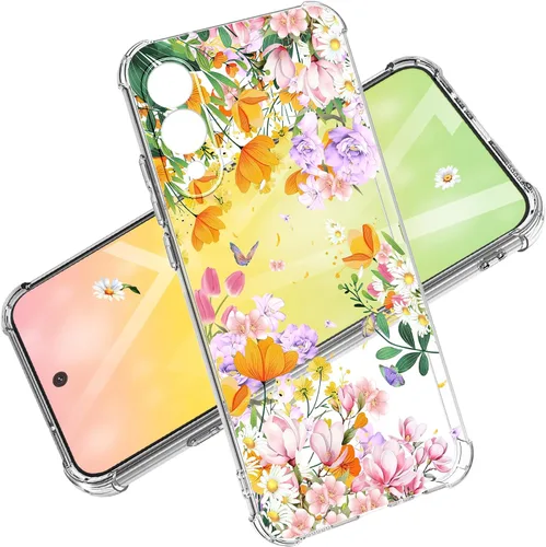 Vista 20 de Funda para Samsung Galaxy S23 FE con protector de pantalla, suave, a prueba de golpes, transparente, floral, funda protectora para mujer, diseño