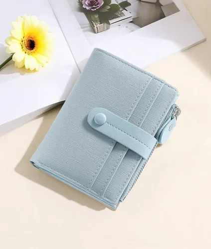 Vista 7 de Billetera RFID para mujer, billetera compacta y delgada para tarjetas de crédito, de cuero PU, de dos pliegues, con efectivo con bolsillo