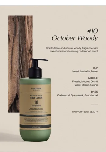 Vista 3 de W.Dressroom Perfume Hidratante Loción Corporal No.10 October Woody – Cuidado de la piel hidratante, de rápida absorción, no grasa para pieles secas