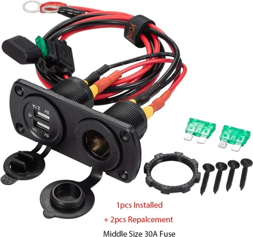 Vista 3 de Kit de bricolaje Serie DIY YCIND enchufe hembra para encendedor de cigarrillos con doble carga USB, enchufe de alimentación de 30A de alta