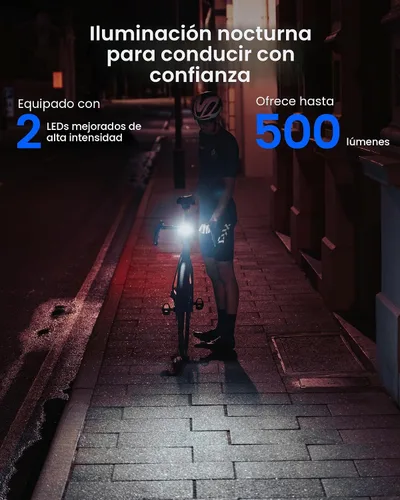 Vista 2 de RAVEMEN FR1100 SE/FR500 Bike Headlight Compatible with Garmin/Wahoo Computers, 270° Wide-Angled Bicycle Front Light for Night Urban Riding & Daytime