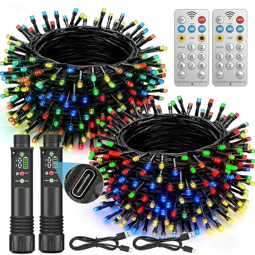 Vista 9 de Paquete de 2 tiras de luces recargables con control remoto, color blanco Blanco cálido
