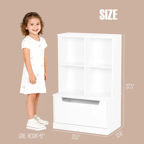 Vista 3 de UTEX Estantería para niños y organizador de almacenamiento de juguetes, estantería para niños pequeños con cubículos, estante de madera ajustable