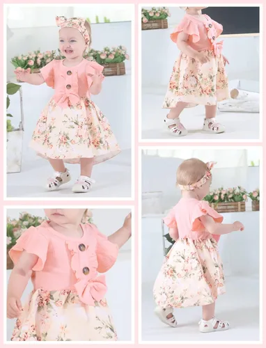 Vista 5 de Vestido de niña recién nacida, floral, manga con volantes, casual, vestido de playa, vestido de princesa con falda de princesa, vestidos de verano