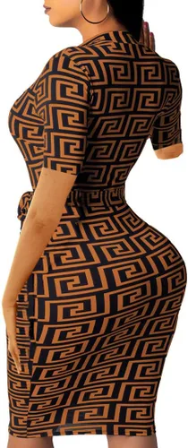 Vista 2 de Vestido ajustado tipo tubo para mujer, por debajo de la rodilla, con manga 34, diseño floral y estilo casual, para discotecas y fiestas
