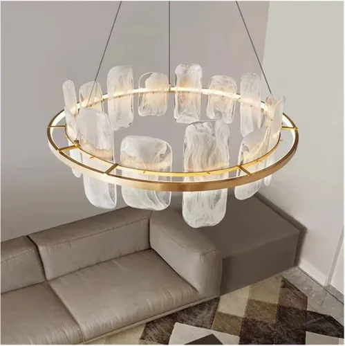 Vista 7 de Gold Ring Cloud Glass Pendant Lamp Cloud Glass Adjustable Ceiling Pendant Light Luxury Gold Ring Hanging Light Crystal Ceiling Chandelier for Living