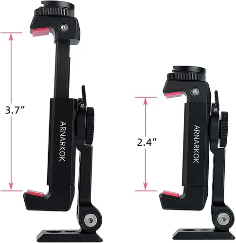 Vista 2 de Soporte de trípode de metal para teléfono con zapata fría giratoria para soporte de micrófono, compatible con iPhone y Android, adaptador de trípode