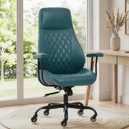 Vista 15 de E-Motie Silla de oficina de cuero, silla de escritorio moderna de mediados Marrón
