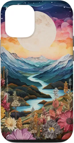 Vista 28 de Boho Chic Floral Moon Mountain Landscape Cute Pastel Design Case for iPhone 17
