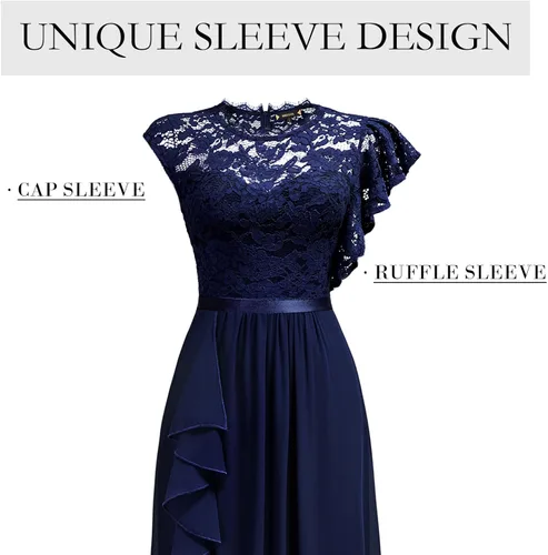 Vista 3 de Miusol Vestido largo formal de encaje floral con volantes para dama de honor