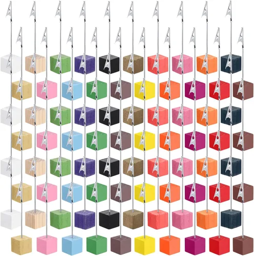 Vista 14 de Gersoniel 20 Piezas Soporte de Clip para Notas Base Cúbica con Clip de Cocodrilo Soporte de Números de Mesa de Madera Base Cúbica Soporte
