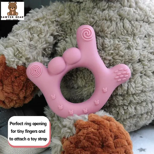 Vista 6 de Mordedor de mano de silicona – I Love You Baby Teething Toy 0-12 meses BPA – Alivio de la dentición para niños pequeños Mordedores masajeadores