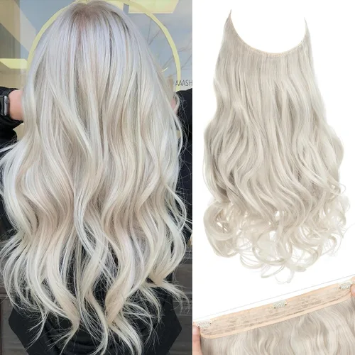 Vista 29 de SARLA Extensiones de cabello con alambre invisible con 3 clips, postizo sintético corto, ondulado, rizado, diadema ajustable transparente