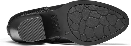 Vista 7 de mysoft Botines de tobillo para mujer con corte en V, panel elástico lateral, tacón grueso apilado con cremallera lateral Patrón de serpiente negro.