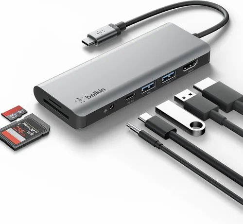 Vista 8 de Belkin Concentrador USB-C, estación de acoplamiento multipuerto USB-C 5 en 1 para MacBook y Windows con HDMI 4K 1.4, 2 USB-A 3.1, SD 3.0 y Micro SD