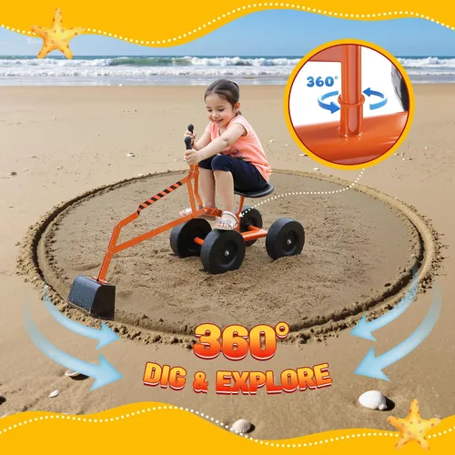 Vista 8 de Albott Excavadora de arena manejable con grúa de juguete que funciona con ruedas de 8 pulgadas y asiento giratorio de 360° (naranja)