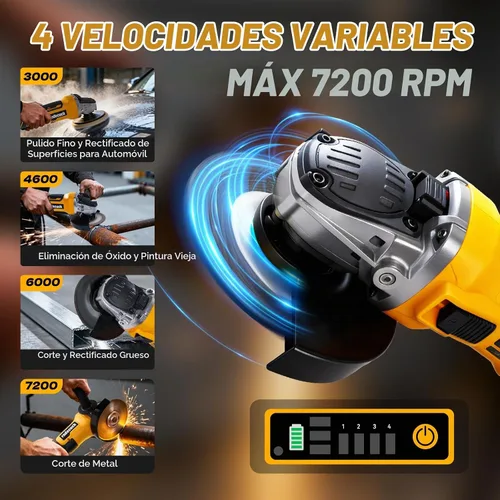 Vista 3 de Amoladora angular sin escobillas compatible con batería Dewalt de 20 V Max (sin batería), velocidad variable, amoladoras eléctricas inalámbricas