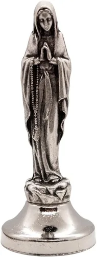 Vista 9 de VILLAGE GIFT IMPORTERS Mini estatua de santo Figuras clásicas cristianas y católicas Metal plateado Parte inferior adhesiva Decoración