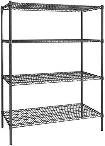 Vista 360 de Kit de 4 estantes de epoxi verde NSF de 21 x 72 pulgadas con postes de 86 pulgadas, estantería de almacenamiento resistente, kit de estantería