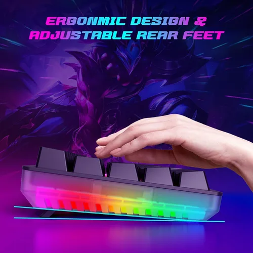 Vista 6 de Teclado mecánico al 60%, mini teclado para juegos con cable, compacto 60%, retroiluminación RGB, interruptor rojo intercambiable en caliente