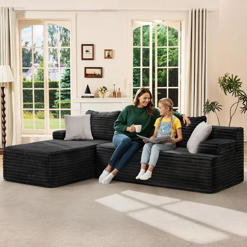 Vista 3 de Hobestluk Sofá Seccional Modular, Sofás Sin Estructura Rígida de 96" para Sala de Estar, Sofá Seccional de Espuma Viscoelástica con Chaise