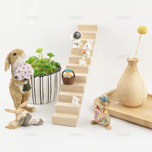 Vista 8 de AUEAR, Escaleras en miniatura Escalera de madera 1:12 Stringer Steps Model DIY Escalera Accesorios Decoración para Muebles Micro Paisaje