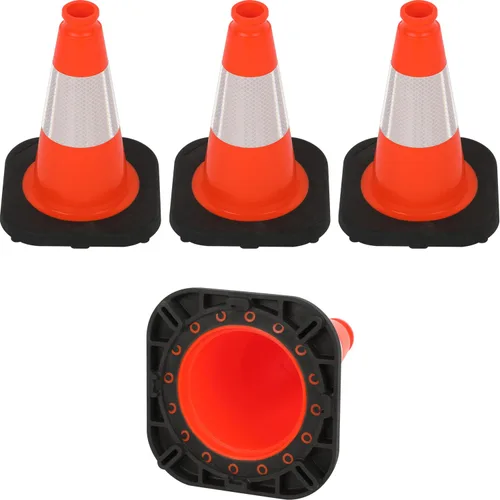 Vista 9 de Conos de Tráfico de PVC Naranja/Verde Fluorescente, Cono de Estacionamiento con Base Negra Pesada Estructuralmente Estable Resistente a