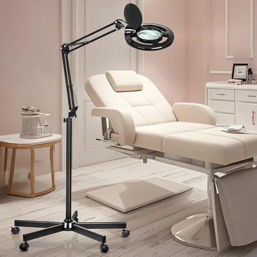 Vista 10 de HITTI 10X - Lupa esteticista de luz, color blanco 2200 lúmenes, regulable continuo, base rodante de 5 ruedas, lámpara Mag iluminada con LED
