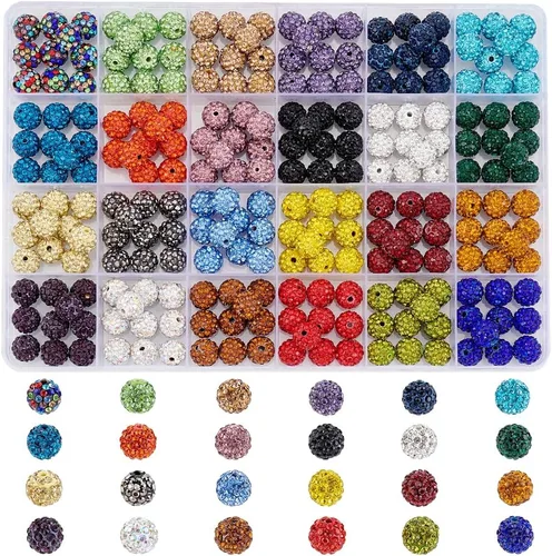 Vista 7 de PH PandaHall - 240 piezas de cuentas de strass en 24 colores, cuentas de cristal de 10 mm, cuentas de bola de discoteca con strass, cuentas