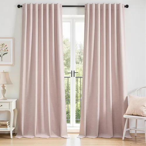 Vista 19 de Topfinel cortinas opacas de lino beige y blanco de 63 pulgadas de largo, 2 paneles para ventana pequeña, estilo natural de abedul bohemio y rústico