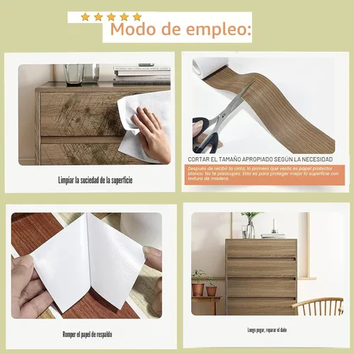 Vista 3 de Cinta de Reparación de Veta de Madera, 2.4 pulgadas X 32 pies Cinta Autoadhesiva de Color Madera para Mesas, Sillas, Zócalos, Puertas, Ventanas