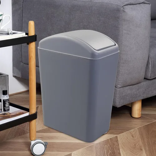 Vista 5 de Cubo de basura con tapa oscilante para cocina, 4 galones/16 L, color gris, paquete de 2
