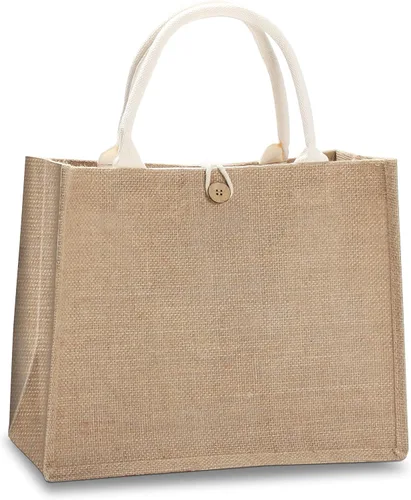 Vista 8 de Bolsas de viaje de yute, juego de 10 bolsas de arpillera, medianas de 14.5 x 6.7 x 10.2 pulgadas, bolsa reutilizable para fiestas, bodas, playa
