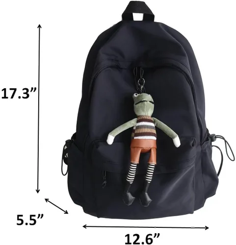 Vista 5 de Mochila para laptop con lindo accesorio Kawaii Trendy Daypack Casual 15.6", Negro
