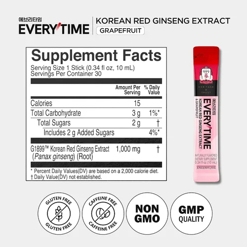 Vista 7 de JUNG KWAN JANG Everytime Energy Boost Extracto de Ginseng Rojo Coreano 1,000mg y Miel - Suplementos Líquidos en Stick de Bebida Energética