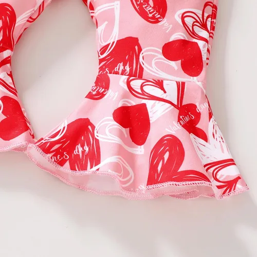 Vista 7 de YOUNGER TREE Conjunto de 3 piezas de ropa de San Valentín para bebé, recién nacida, mi primer día de San Valentín, mameluco con patrón de amor