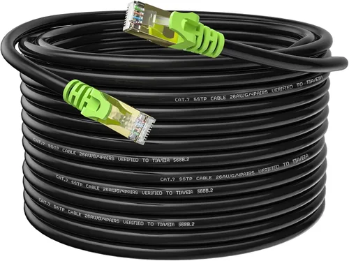 Vista 7 de Cable Ethernet Cat 7 para exteriores de 10 pies, cable de red Cat7 resistente 26 AWG, cable de conexión RJ45, velocidad de transmisión de 10 Gbps