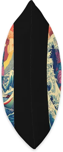Vista 2 de Funny Wave Sumo Surfer Japanese Designs Funny Sumo Wrestler Surfing on Kanagawa Wave - Almohada de 16 x 16 pulgadas, multicolor