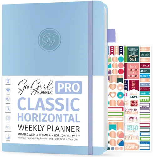 Vista 8 de GoGirl Planner Pro: Agenda semanal y organizador con diseño horizontal + páginas de seguimiento de presupuestos y gastos, diario de objetivos, sin