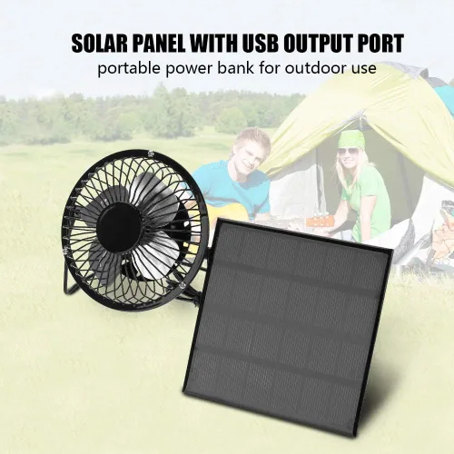 Vista 2 de Kit de mini ventilador de panel solar, 3 W 6 V al aire libre impermeable USB impermeable panel solar ventilador de refrigeración portátil al aire