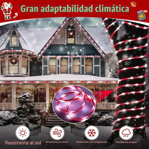 Vista 4 de Hiboom Luces de cuerda de bastón de caramelo navideño de 65.6 pies, 8 modos de iluminación, impermeables para exteriores, luces de cuerda navideñas