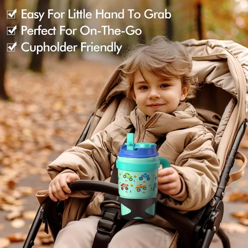 Vista 8 de Fimibuke Taza térmica para niños con asa y pajita - 16 oz Vaso a prueba de fugas para niños pequeños con tapa 2-en-1 de sorbo/trago, sin BPA