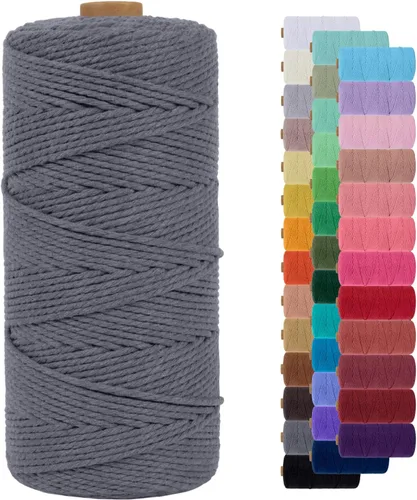 Vista 95 de Cordón de macramé de 0.079 pulgadas, cuerda de algodón natural de 109 yardas, hilo de cuerda de macramé para manualidades, ganchos de pared