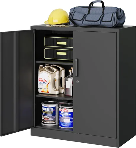 Vista 17 de MIIIKO Gabinete de Metal para Almacenamiento, Gabinete de Almacenamiento de Acero Alto con Puerta con Cerradura y 5 Estantes, Organizador de Negro