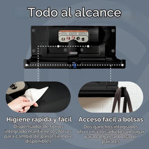 Vista 3 de Foundations Cambiador de bebé horizontal clásico con placa trasera de montaje EZ, montado en la pared, correa de seguridad ajustable con una sola