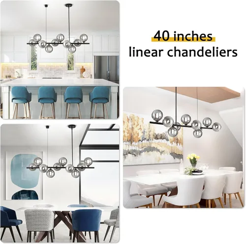 Vista 6 de Candelabros lineales para comedor de 10 luces, lámpara lineal moderna Sputnik, lámpara de techo Sputnik, luces de isla de 40 pulgadas para cocina
