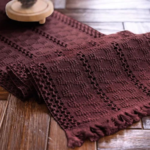Vista 15 de Camino de mesa de macramé, color beige crema, bohemio, con borlas, camino de mesa de algodón tejido a mano, camino de mesa rústico para cocina